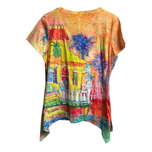 Leoma Lovegrove Short Sleeve Pineapple/House Pointed Sides Top Medium - Picture 7 of 8
